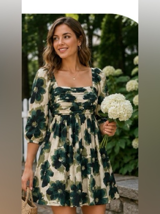 Abercrombie & Fitch Dresses & Skirts - NWT Abercrombie & Fitch Green Floral Puff Sleeve Mini Dress Size S